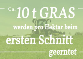 Grafik mit dem Schriftzug: Ca. 10 t Gras werden pro Hektar beim ersten Schnitt  geerntet